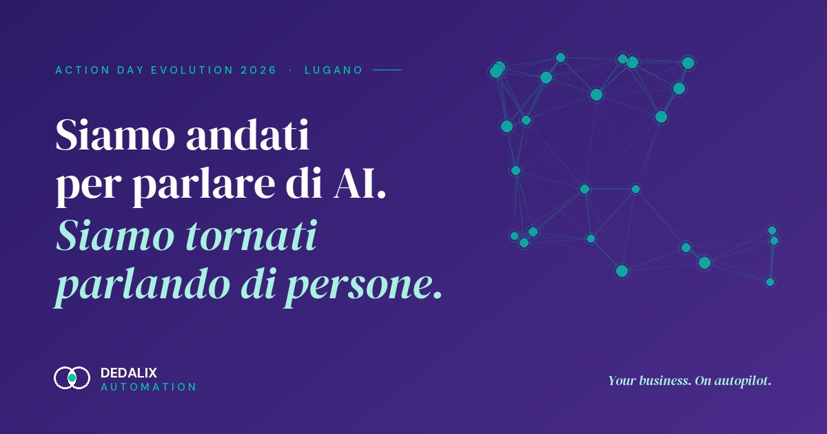 Copertina Dedalix per l'Action Day Evolution 2026 di Fondazione Agire a Lugano: siamo andati per parlare di AI, siamo tornati parlando di persone