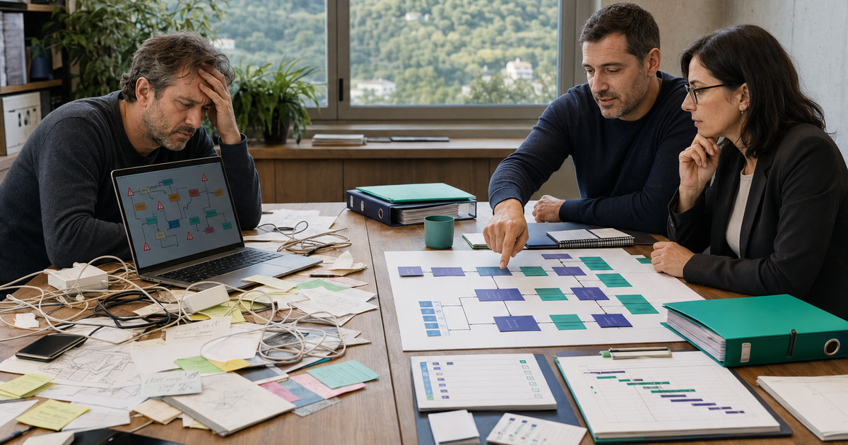 Automazione senza improvvisazione: il mark Dedalix su fondo indaco, simbolo di metodo e professionalità nei progetti di automazione
